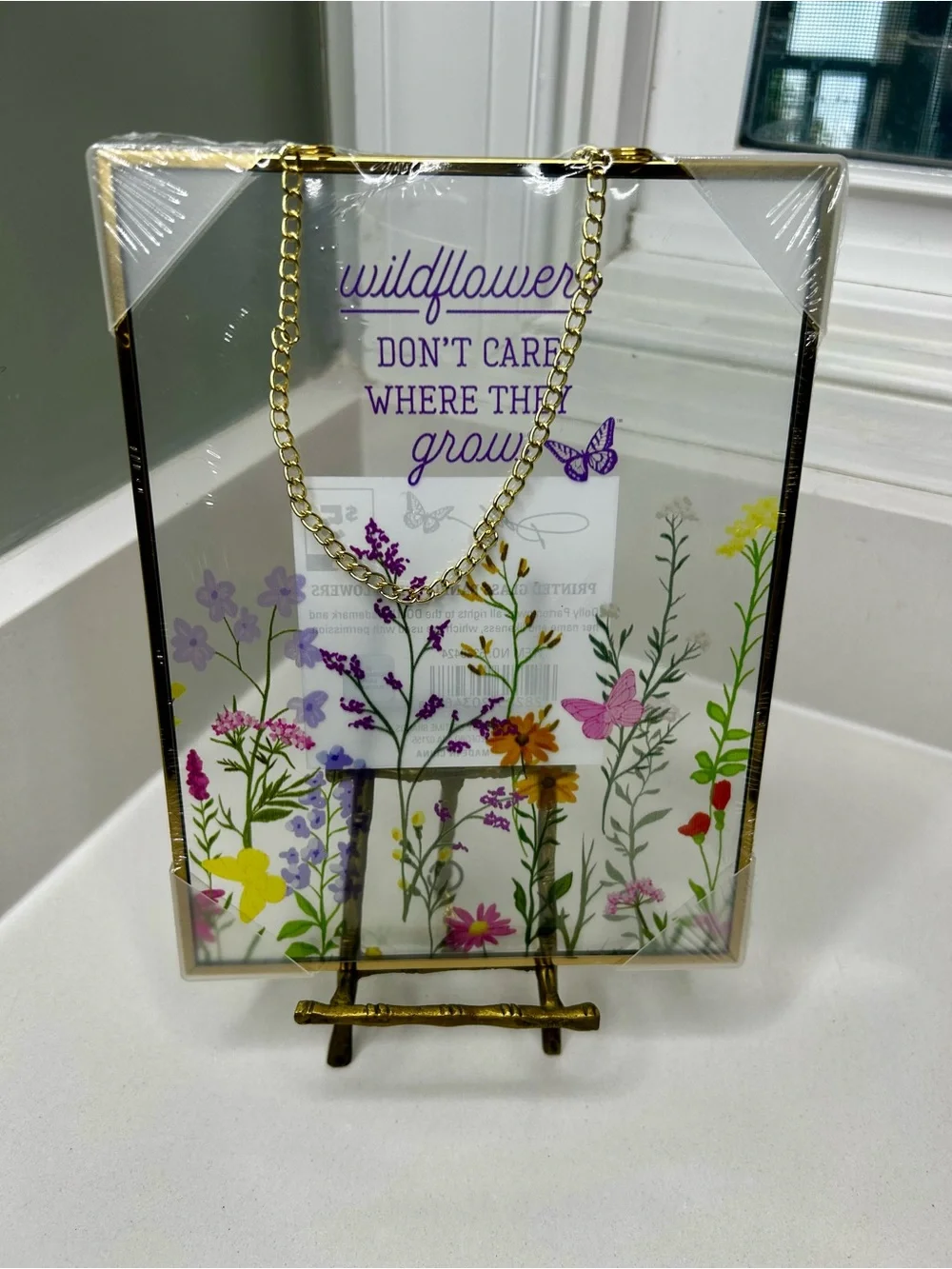 NEW sealed Dolly Parton Spring Wildflower Printed Glass Panel hanging Décor